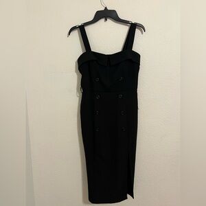FAVLUX Black Sheath Midi Dress Square Neck Sleeveless